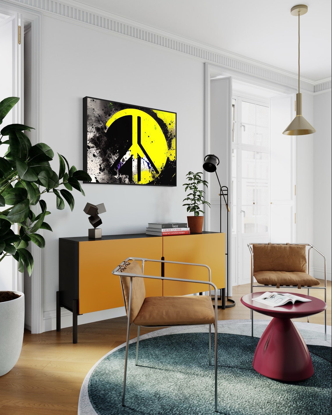 Peace Sign Graffiti Style Splatter Art Poster in Yellow and Black - Image 4