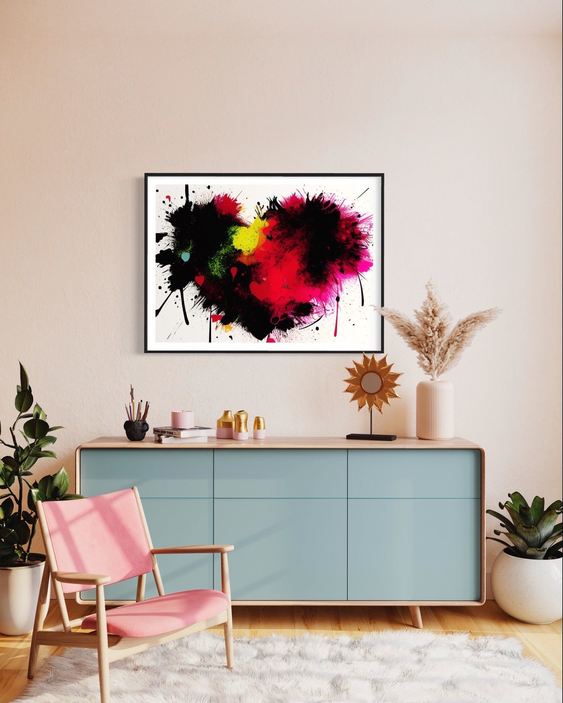 Abstract Splatter Heart Art Poster in Red Black and Pink Chaos - Image 3