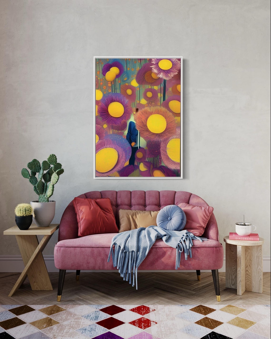 Yellow and Purple Flower Meadow Abstract Fantasy Floral Art Poster - Image 2