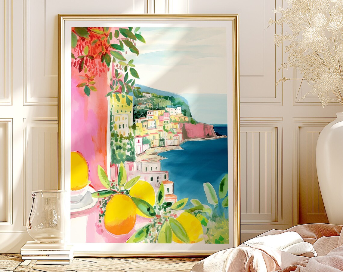 Italy Watercolor Lemons Amalfi Coast Travel Poster