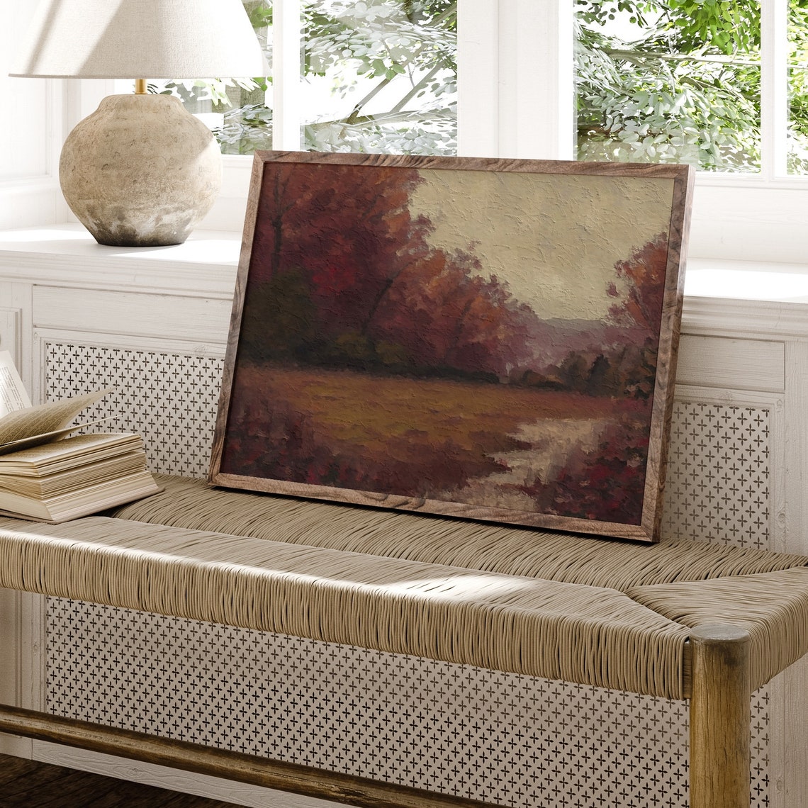 Dark Moody Fall Landscape Art Print Burgundy Autumn Decor