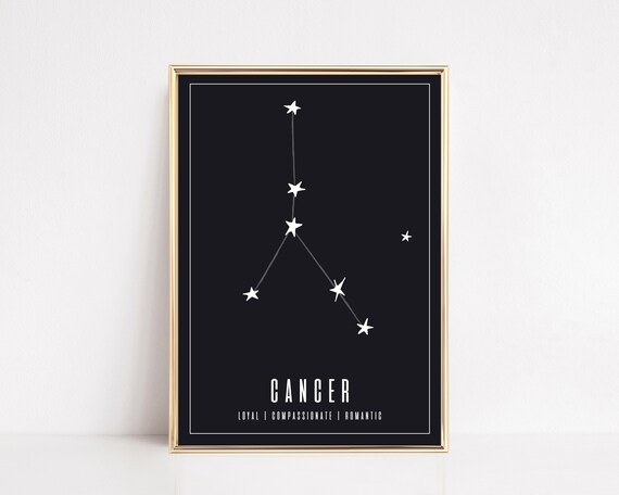 Cancer Constellation Black Night Sky Loyal Romantic Zodiac Poster