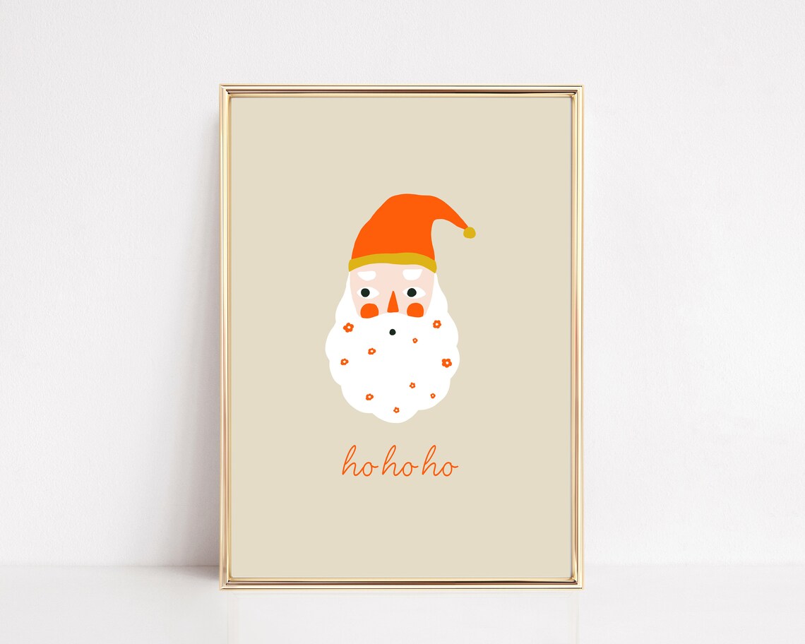 Santa Print, Modern Neutral Christmas Decor