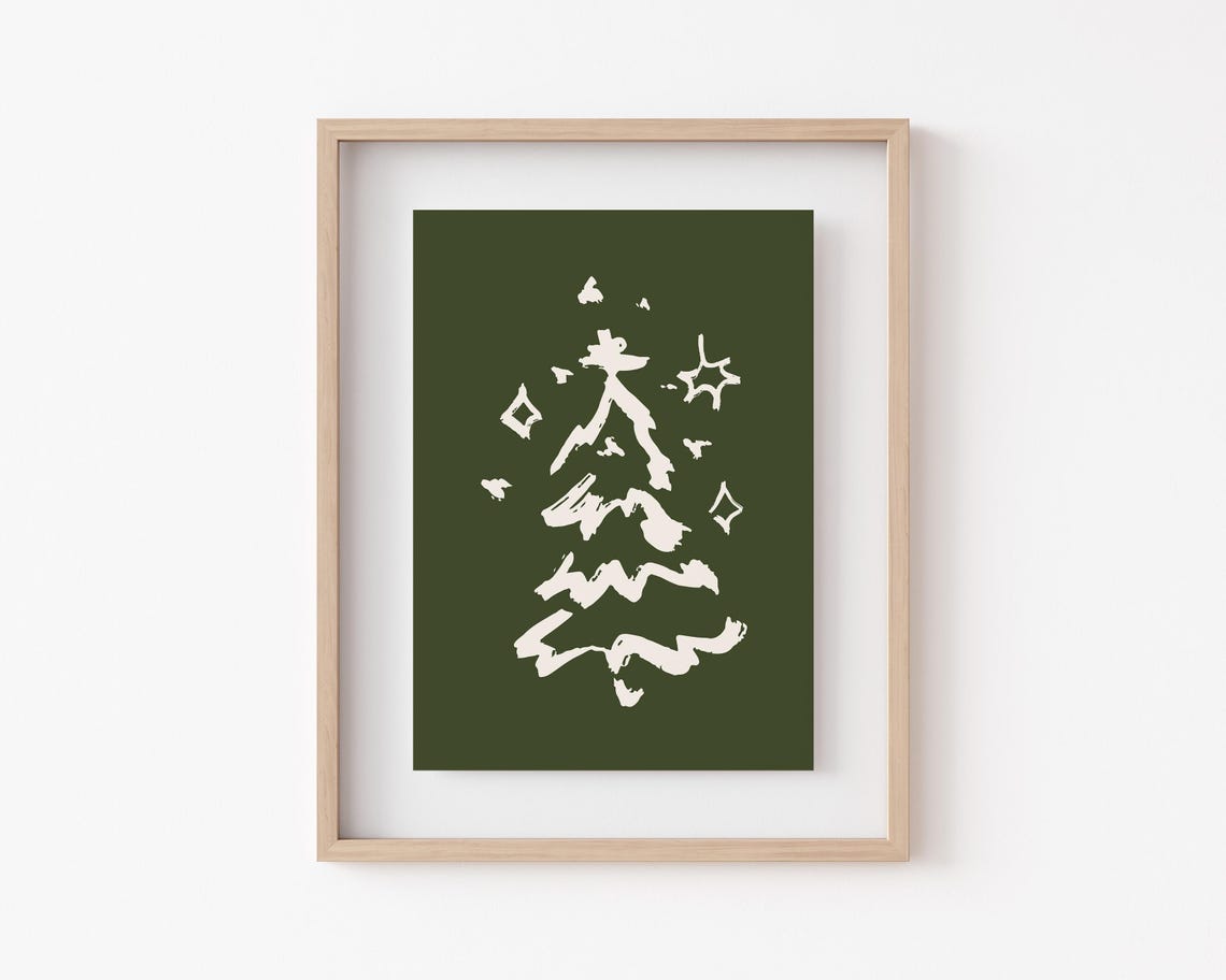 Cream Green Brushstroke Christmas Tree Minimalist Holiday Poster - Image 3