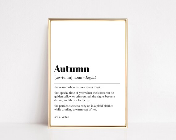 Autumn Dictionary Definition Minimalist Black White Fall Decor Poster