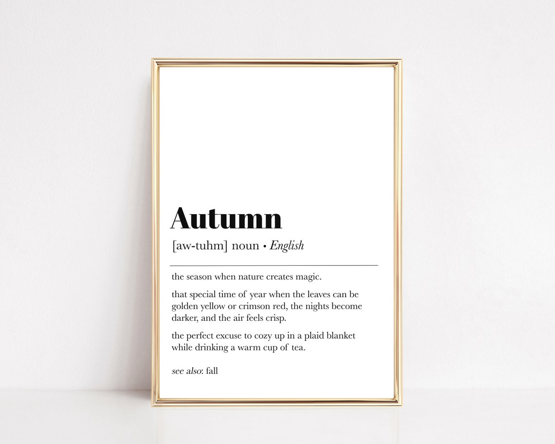 Autumn Dictionary Definition Minimalist Black White Fall Decor Poster