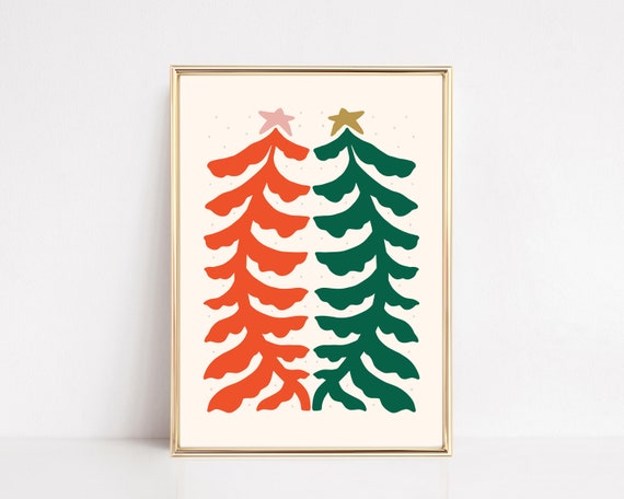 Retro Christmas Tree Boho Christmas Art Print