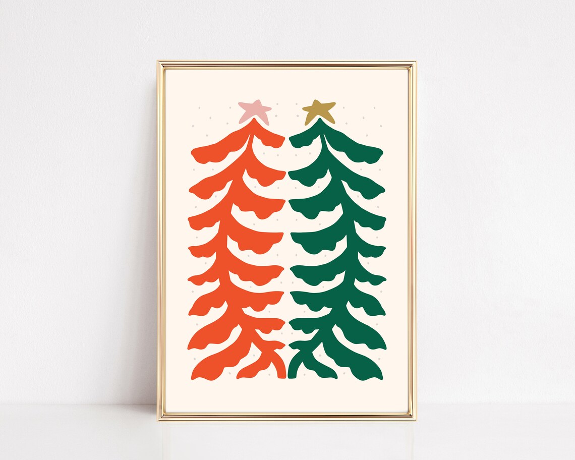 Retro Christmas Tree Boho Christmas Art Print