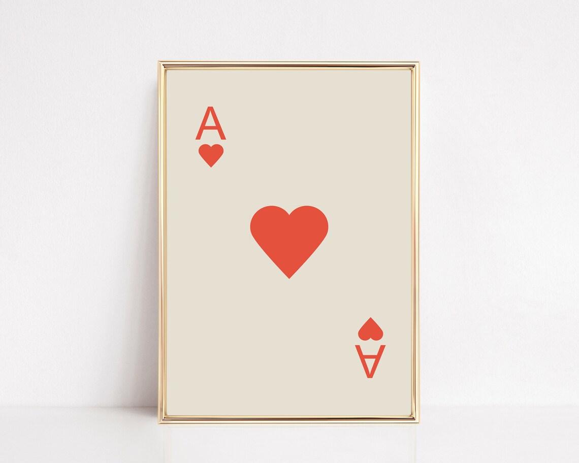 Red Ace Of Hearts Vintage Retro Poker Art Print