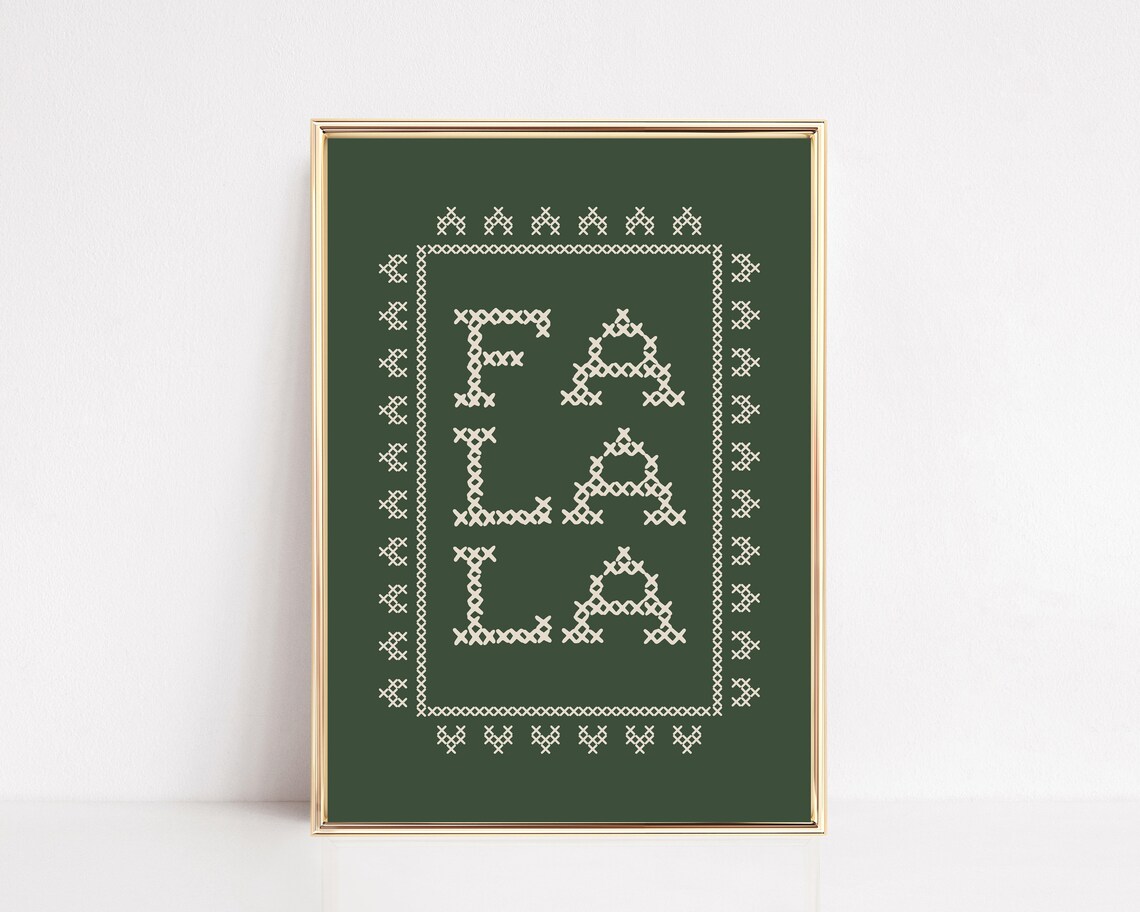 Fa La La Green Kitschy Christmas Wall Art Print