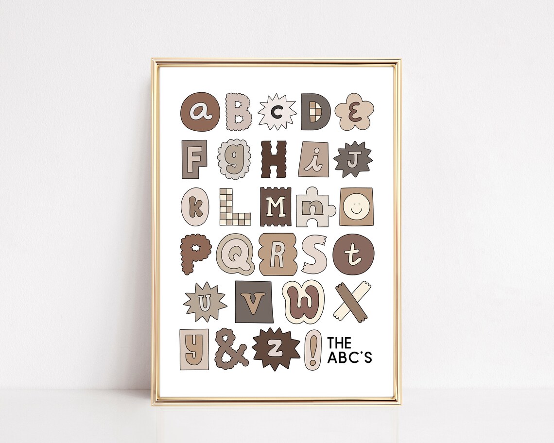 The ABCs Playful Brown Alphabet Nursery Kids Room Decor Wall Art