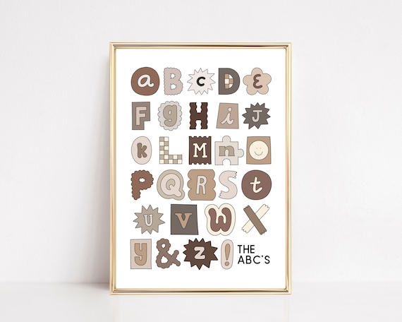 The ABCs Playful Brown Alphabet Nursery Kids Room Decor Wall Art