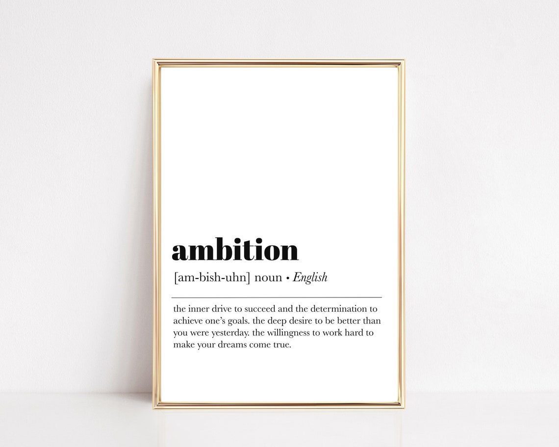 Ambition Definition Print Office Wall Art Entrepreneur Gift Home Office Decor Motivational Print Dictionary Art