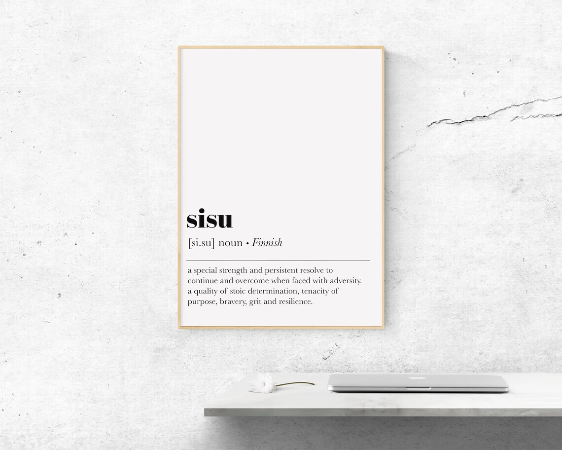 Sisu Finnish Definition Typography Minimalist Black and White Wall Poster - Image 2