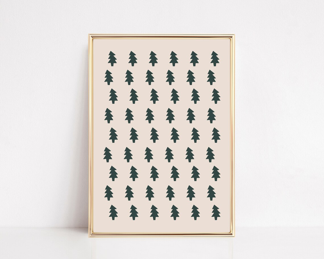 Boho Christmas Tree Art Print, Neutral Minimalist
