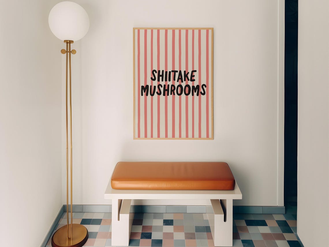 Shiitake Mushrooms Funny Pink Striped Girly Kitchen Quote Poster - Image 2