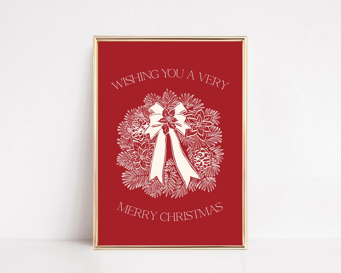 Wishing You A Very Merry Christmas Red Wreath Holiday Poster