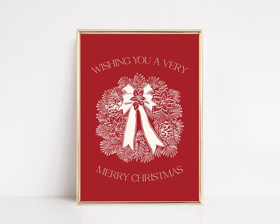 Wishing You A Very Merry Christmas Red Wreath Holiday Poster