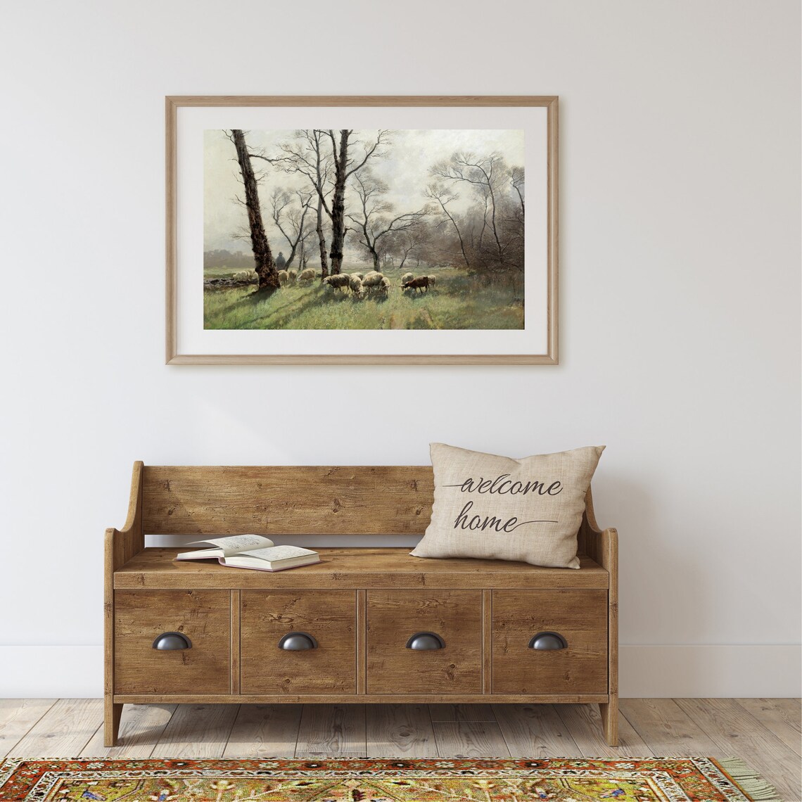 Vintage Shepherd and Sheep, Country Farmhouse Art Print - Image 2