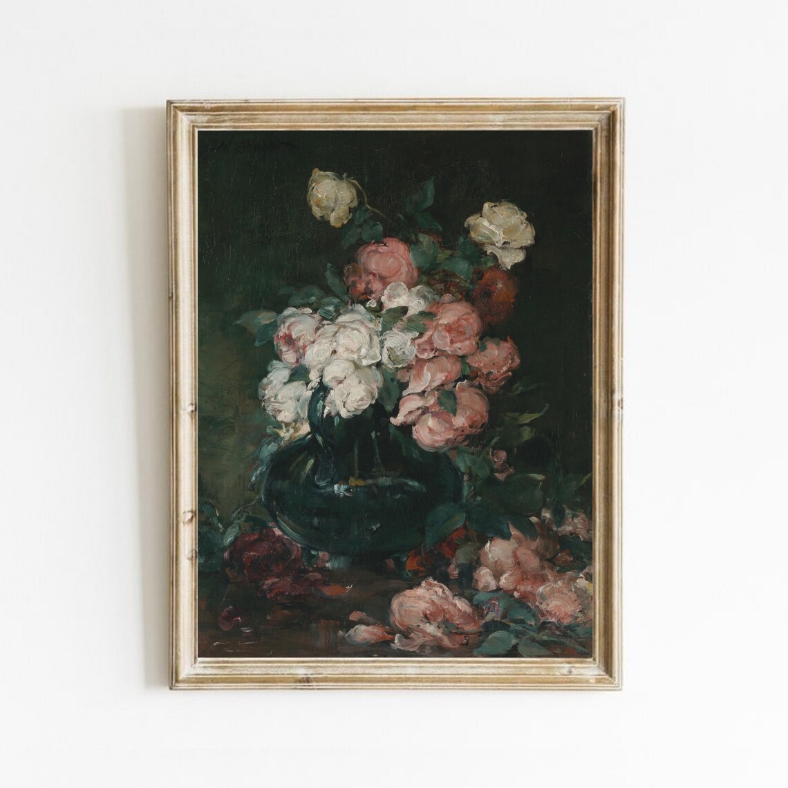 Vintage Rose Still Life, Moody Floral Art Print