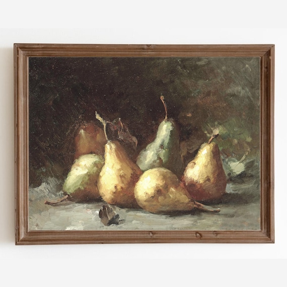 Pear Still Life Painting, Rustic Kitchen Art Print