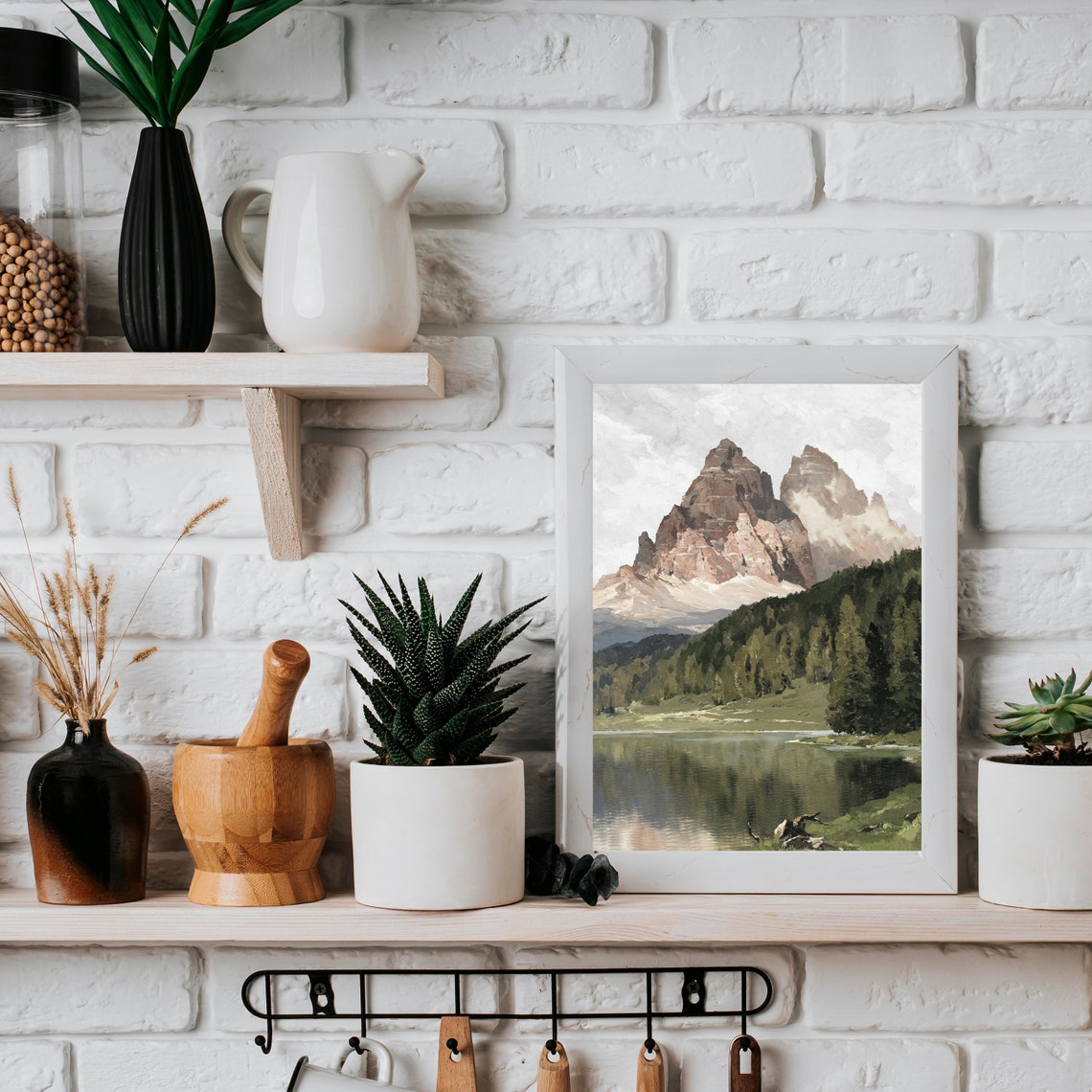 Rustic Mountain Landscape Painting Vintage Cabin Art Print Country Wall Decor Art Print Nature Painting Art - Image 2