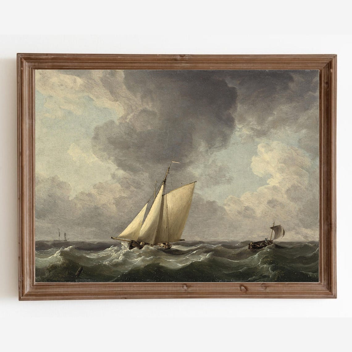 Vintage Ship Painting Seascape Painting Coastal Wall Art Antique Sailboat Art Print Nautical Wall Decor Art