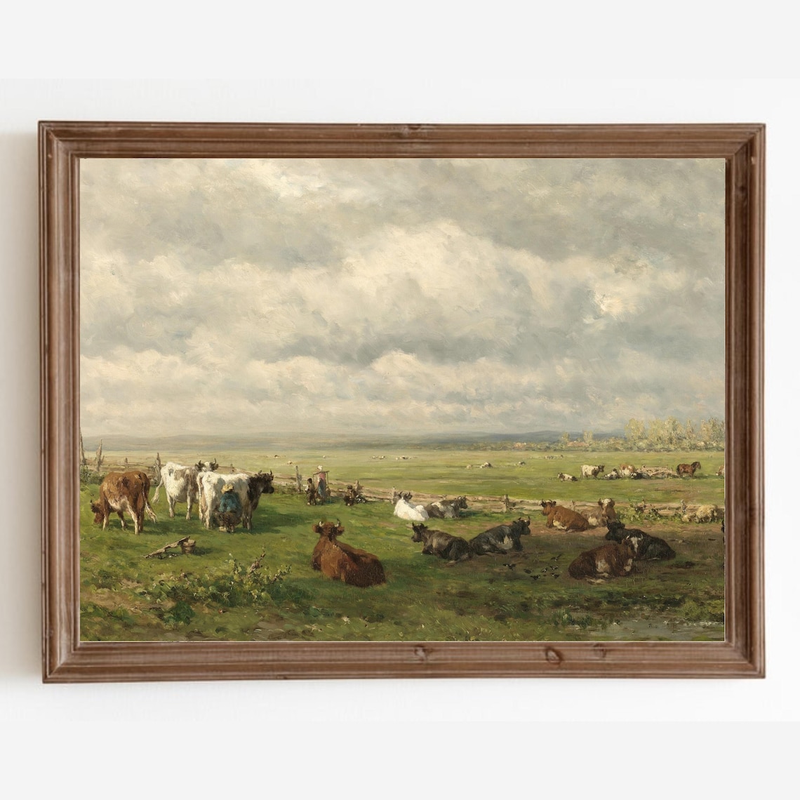 Meadow Landscape with Cow, Vintage Farmhouse Art Print