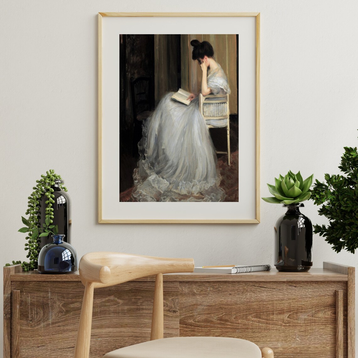 Woman Reading Portrait, Antique Vintage Oil Painting Print - Image 2