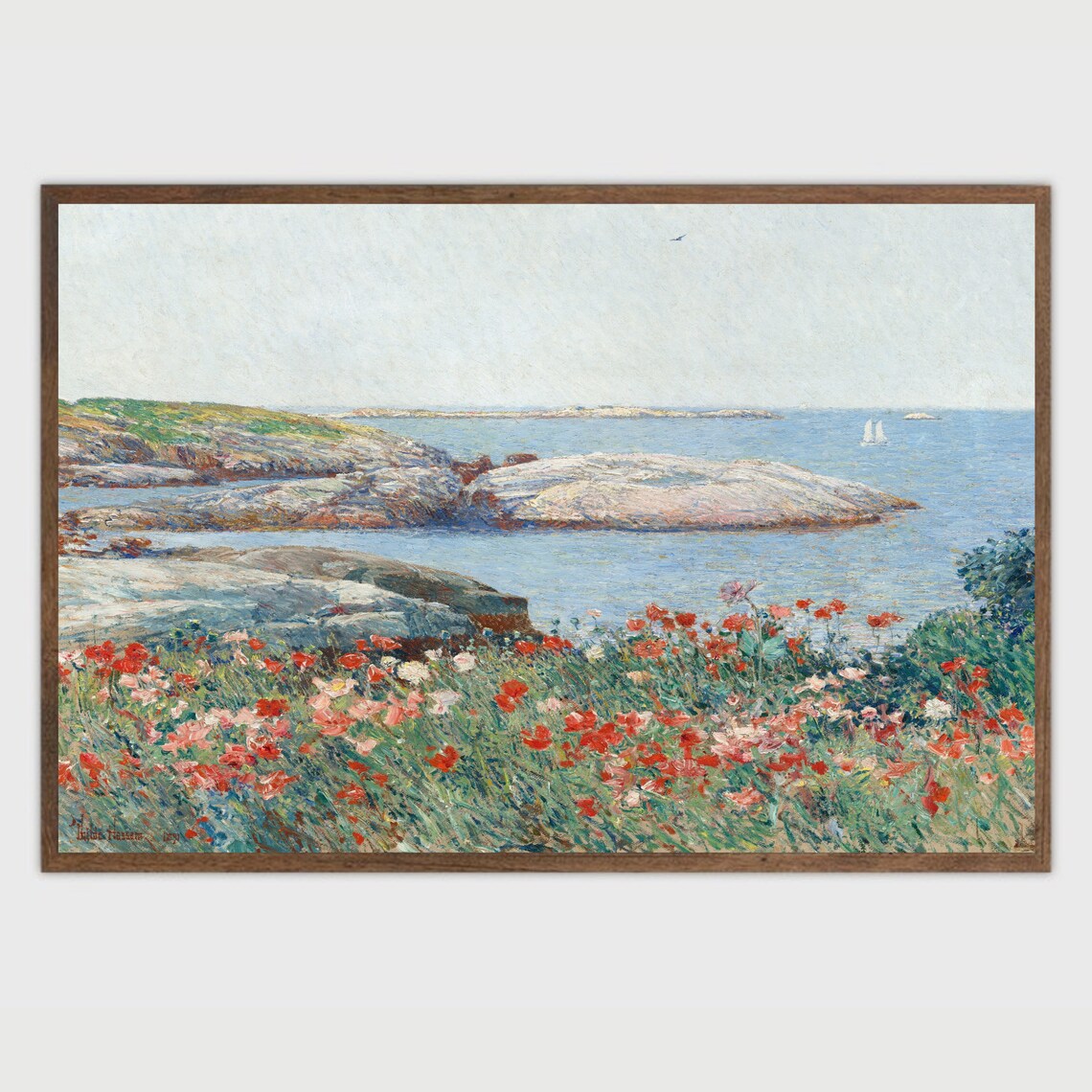 Coastal Floral Seascape, Vintage Oil Painting Print - Image 2