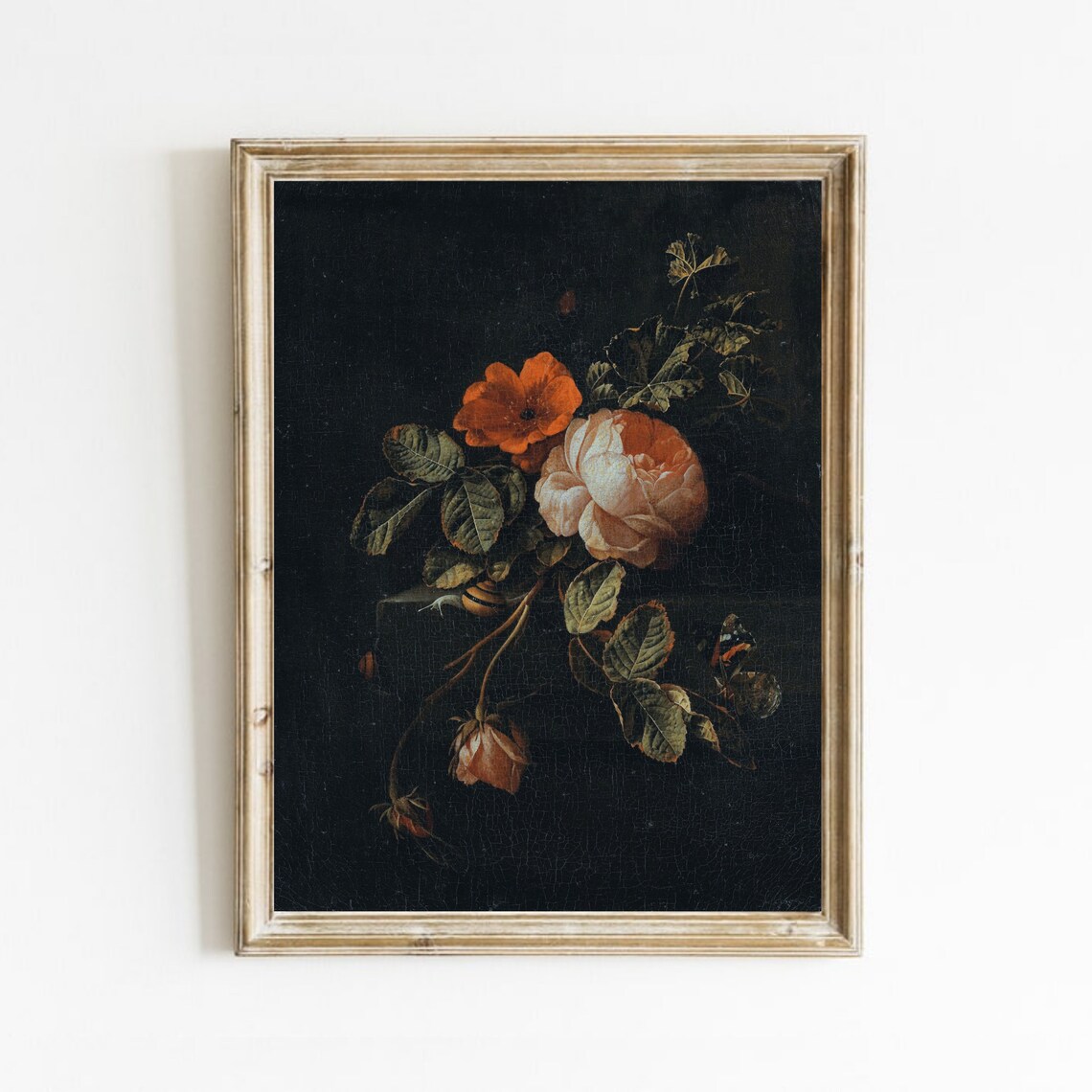 Vintage Roses Still Life, Dark Academia Art Print