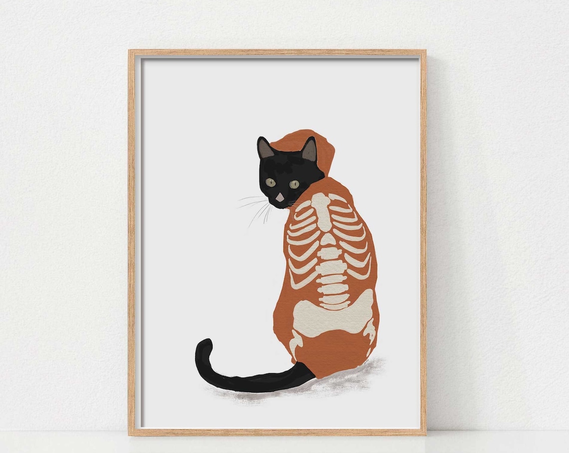 Halloween Cat Skeleton Costume Art Print
