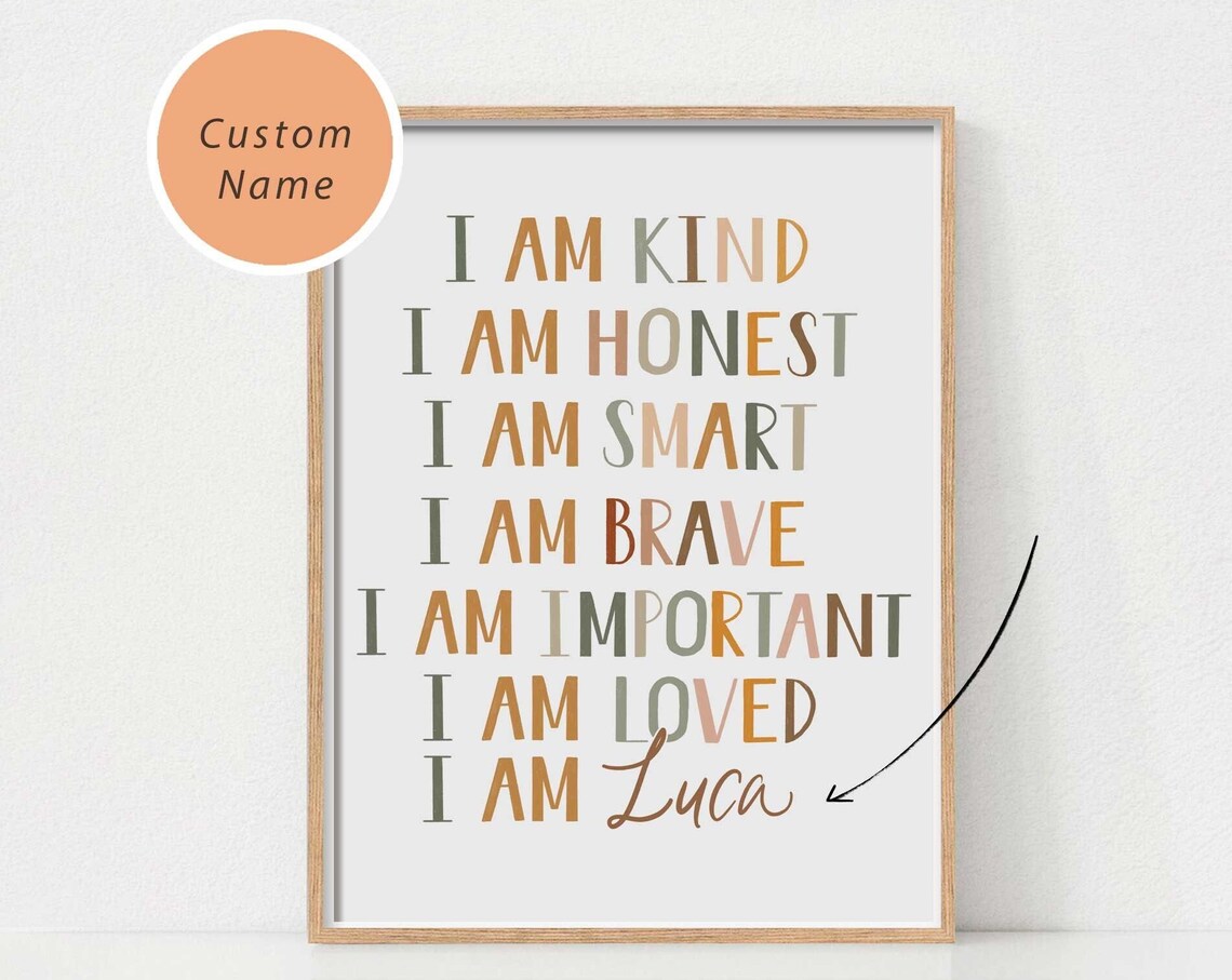 Affirmations For Kids Custom Name Boho Nursery Art