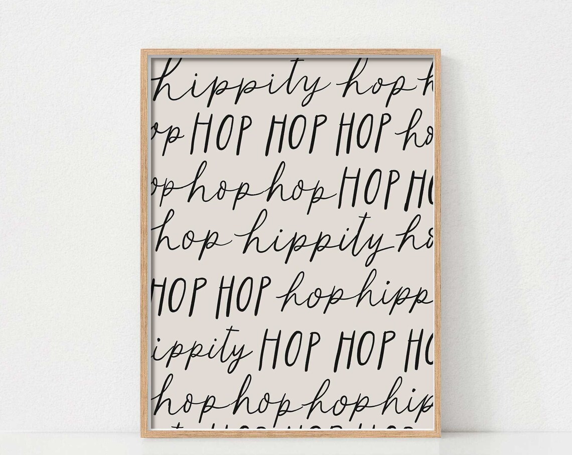 Hippity Hop Black Script Typography Easter Pattern Playful Decor Poster