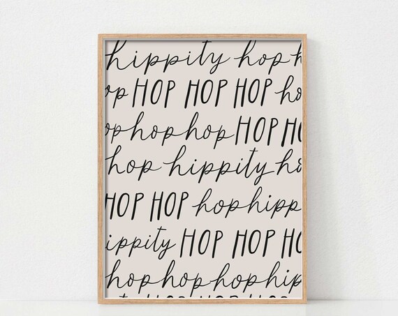 Hippity Hop Black Script Typography Easter Pattern Playful Decor Poster