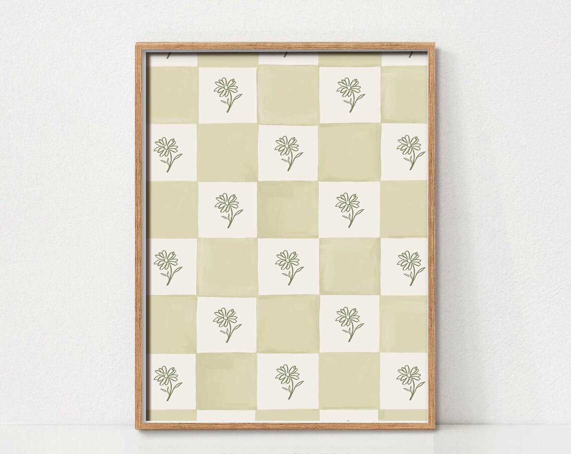 Checkered Flower Print, Retro Nursery Art Print