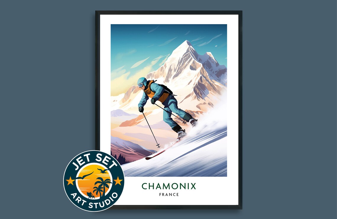 Chamonix France Alpine Skiing Mountain Adventure Travel Poster