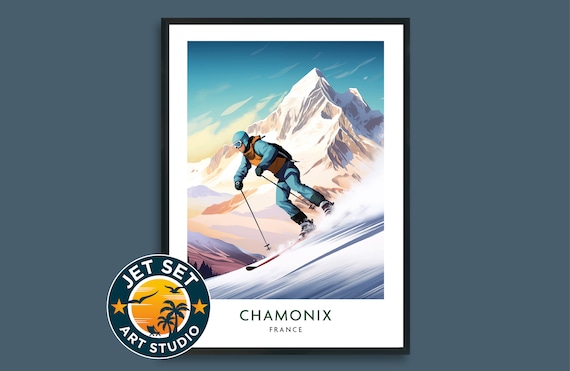 Chamonix France Alpine Skiing Mountain Adventure Travel Poster