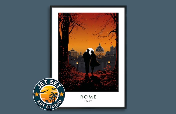 Rome Italy at Night St Peters Basilica Romantic Couple Poster