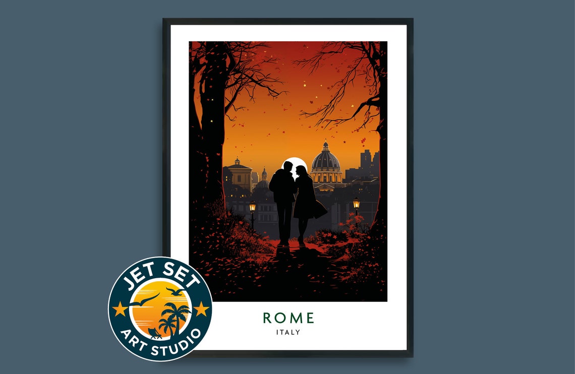 Rome Italy at Night St Peters Basilica Romantic Couple Poster