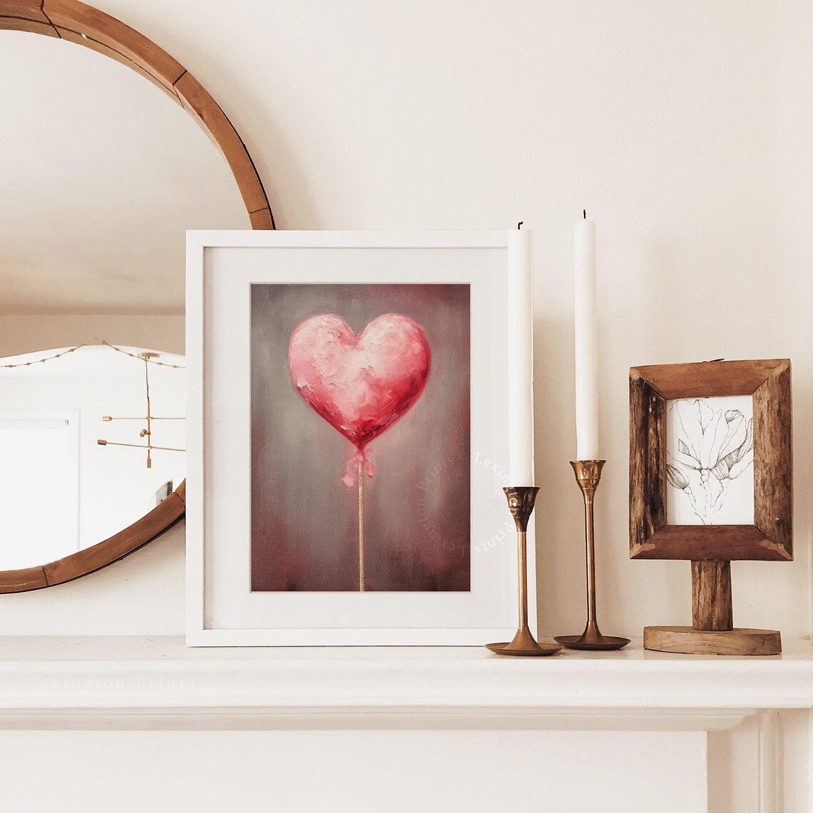 Pink Heart Lollipop Romantic Valentine Sweetheart Painting Art Print - Image 3