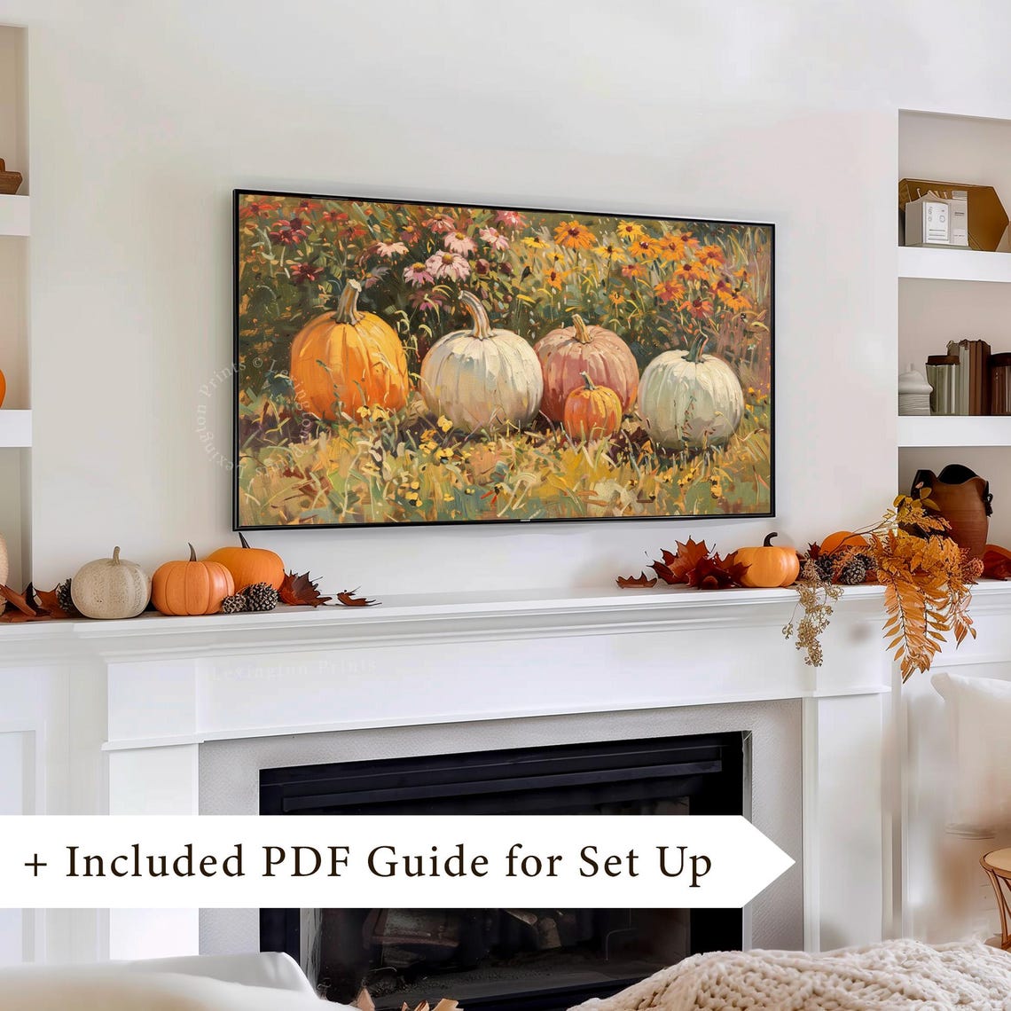Vintage Fall Pumpkin Patch Wildflower Meadow Oil Painting Poster - Image 8
