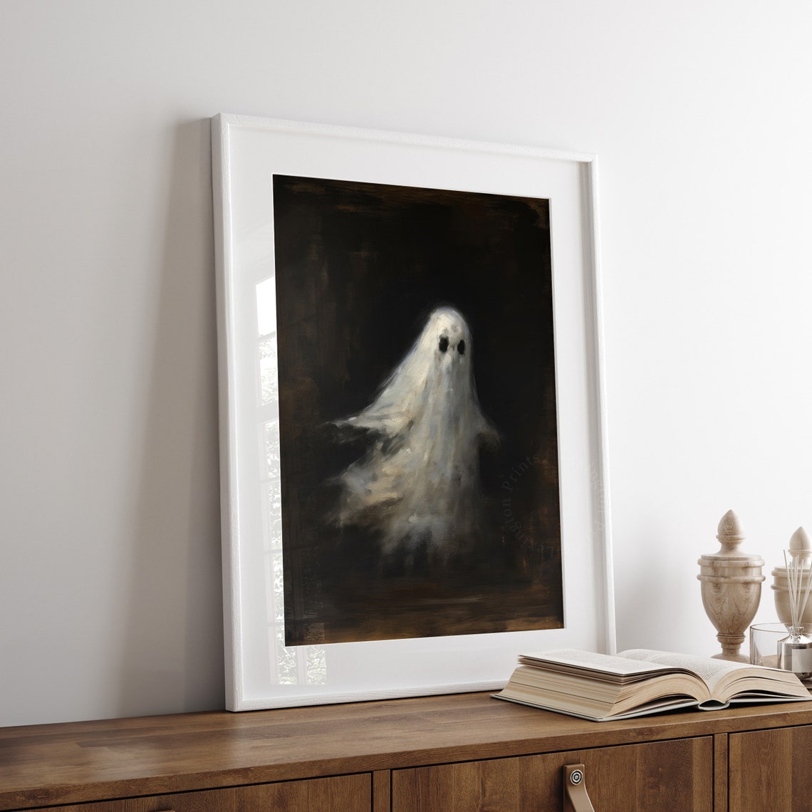 Floating White Ghost in Dark Shadows Moody Spooky Halloween Poster - Image 3
