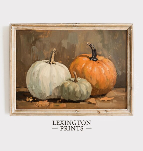 Three Pumpkins in Autumn Still Life Fall Harvest Decor Poster
