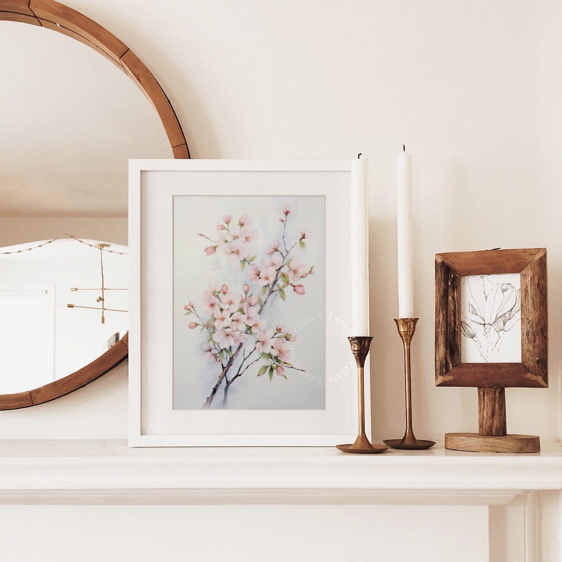 Pink Cherry Blossom Branches Delicate Spring Watercolor Wall Art - Image 2