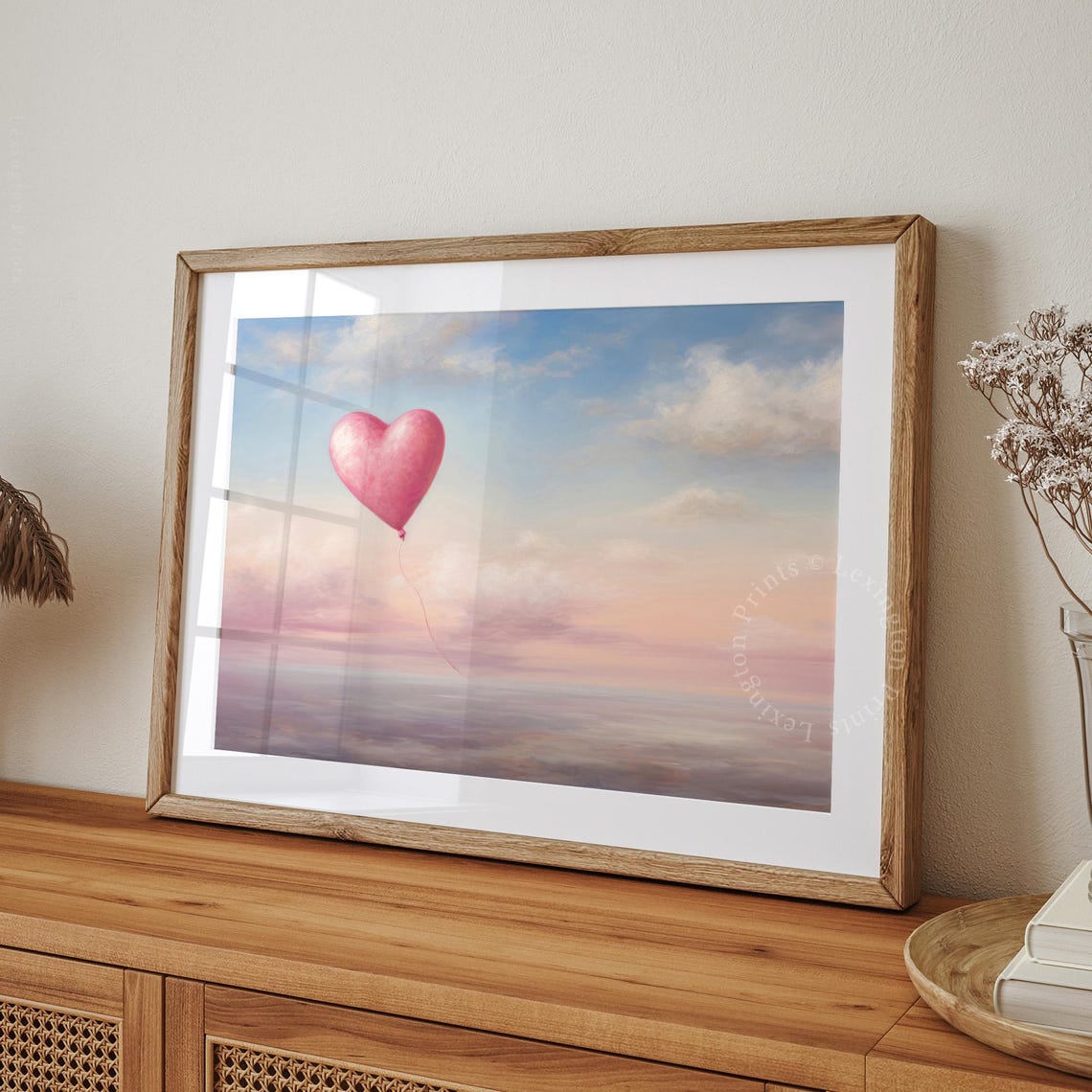 Pink Heart Balloon Floating in Pastel Sky Romantic Valentine Wall Art - Image 7