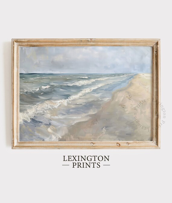 Moody Ocean Shoreline Waves Gray Blue Impressionist Coastal Poster