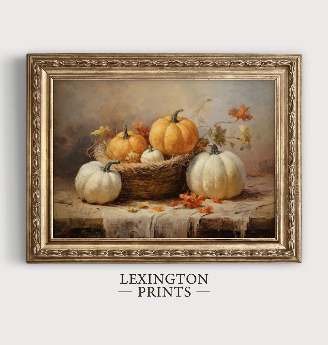 Cozy Rustic Pumpkin Harvest Basket Autumn Farmhouse Still Life Poster - Image 2