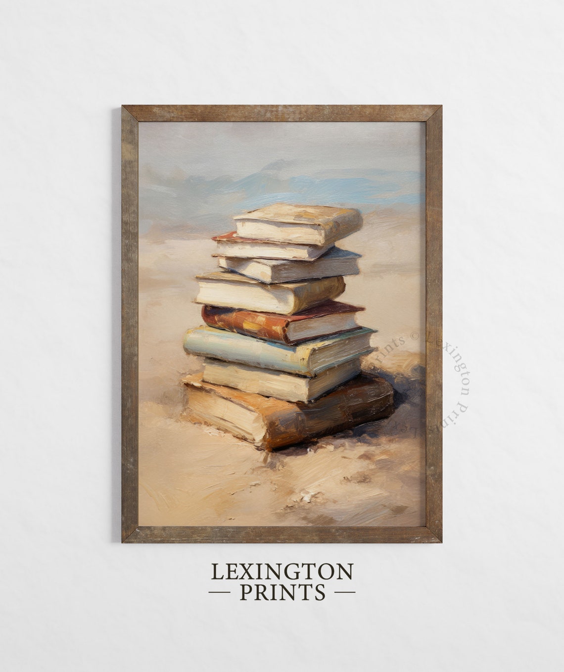 Stack of Books on a Sandy Beach Bookish Summer Painting Poster - Image 3