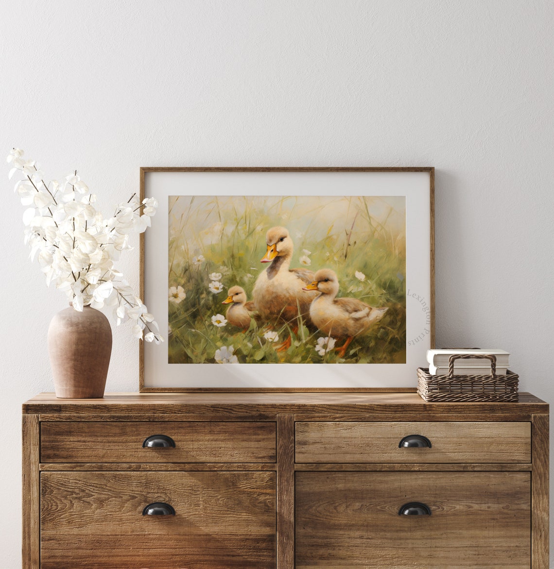 Mother Duck with Ducklings in Wildflowers Pastoral Painting Poster - Image 7